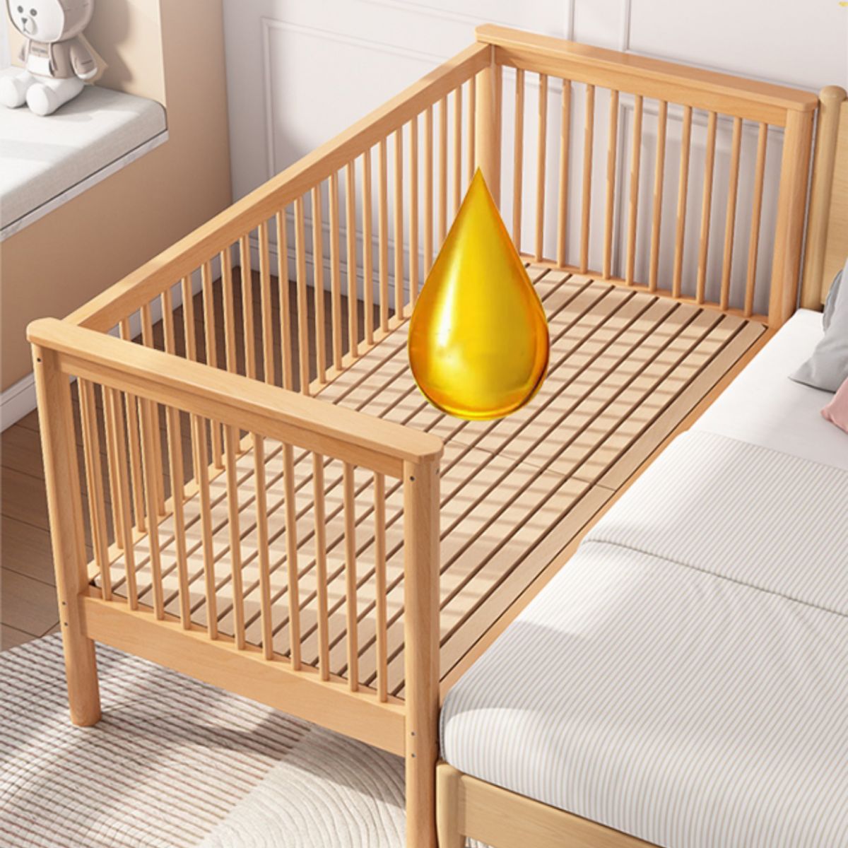 Contemporary Washed Natural Nursery Bed Solid Wood with 3 Guardrail