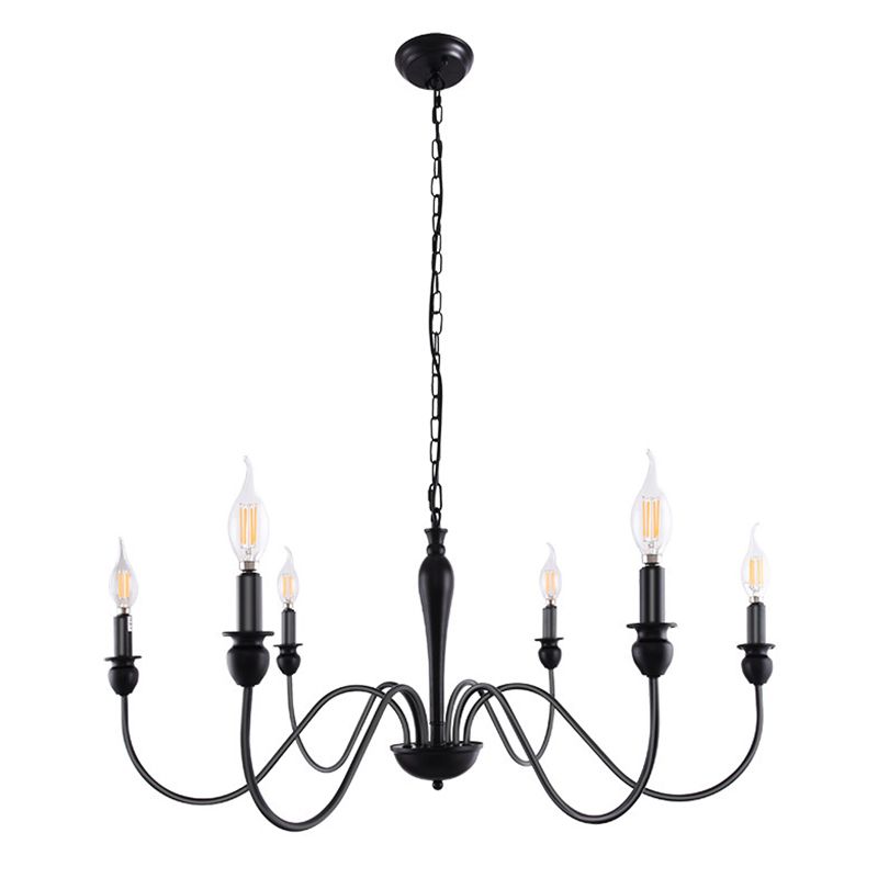 Industrial Antiqued Candlestick Pendant Light Black Metal Chandelier Lighting for Living Room