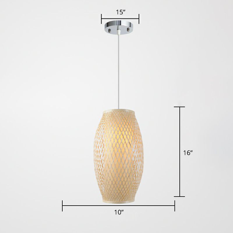 Il corridoio a 1 luce appeso illuminazione cinese lampada a sospensione in legno con tonalità di bambù ellittica