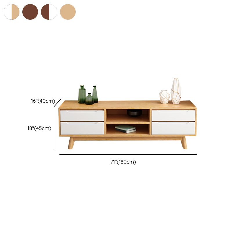 Contemporary Rubber Wood TV Console Open Storage TV Media Stand for Living Room