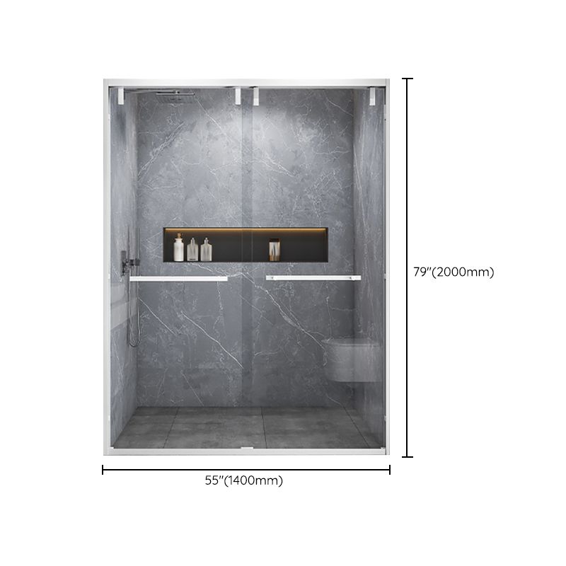 White Double Sliding Shower Door with Semi Frameless 304 Stainless Steel Frame