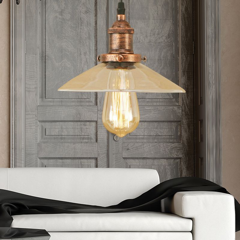 1 Light Clear Glass Pendant Lamp Industrial Black/Rust/Copper Cone Living Room Hanging Light Fixture