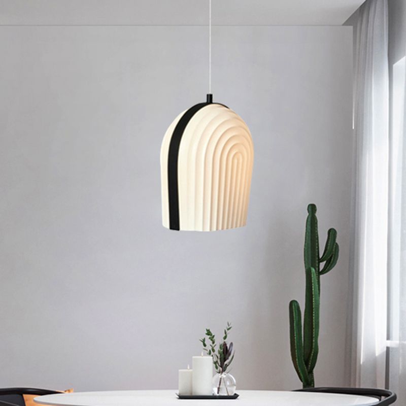 Contemporary Dome Suspension Pendant Frosted Glass 1 Bulb Bedroom Ceiling Light in Black and White