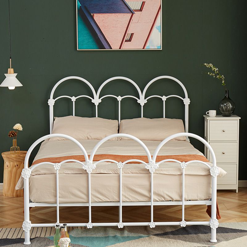 Contemporary White/Beige Standard Bed with Open-Frame Headboard