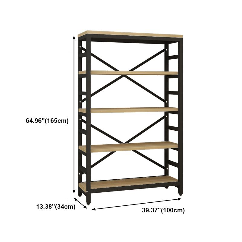 Modern Style Bookshelf Black Metal Frame Open Back Bookcase for Office