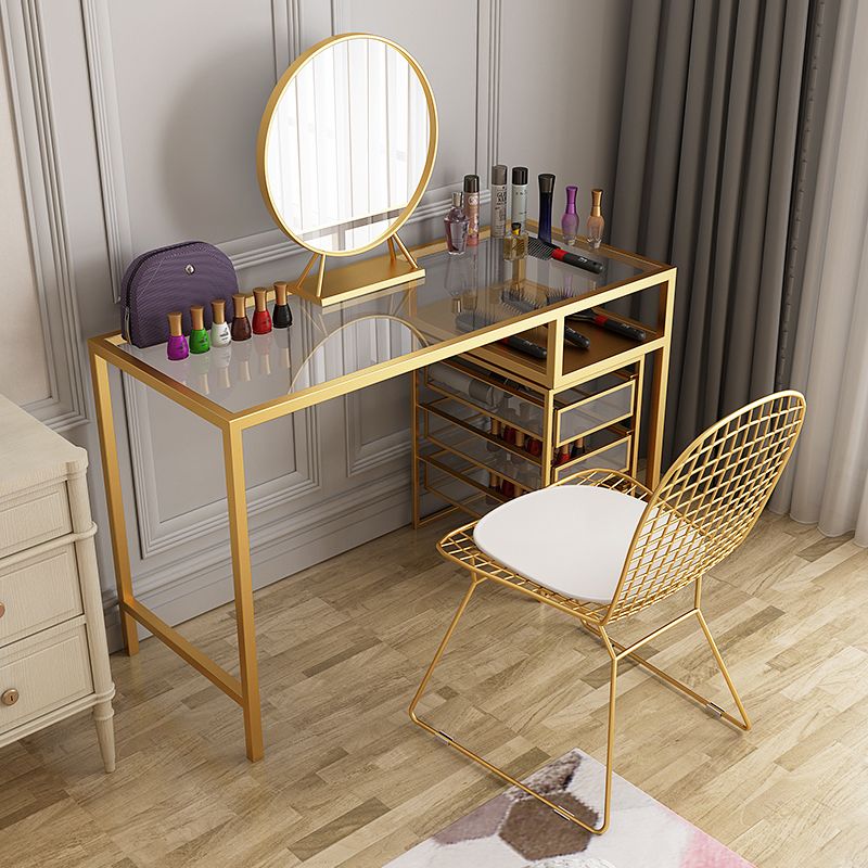 Glam Style 29.5" Height Golden Glass Top Make-up Vanity for Bedroom