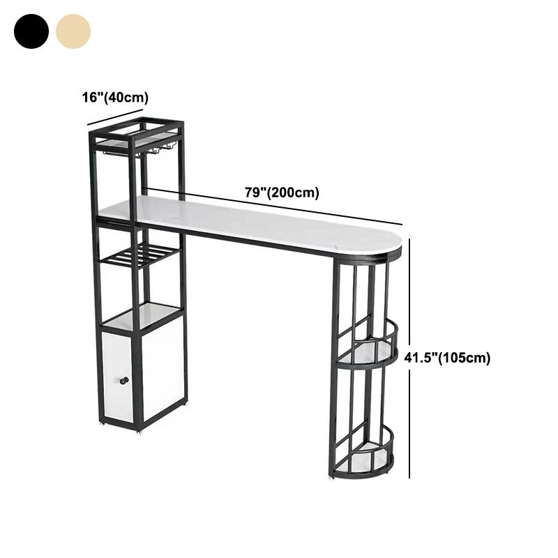 Modern Bar Table Artificial Marble Pub Table with Shelf, Only Table