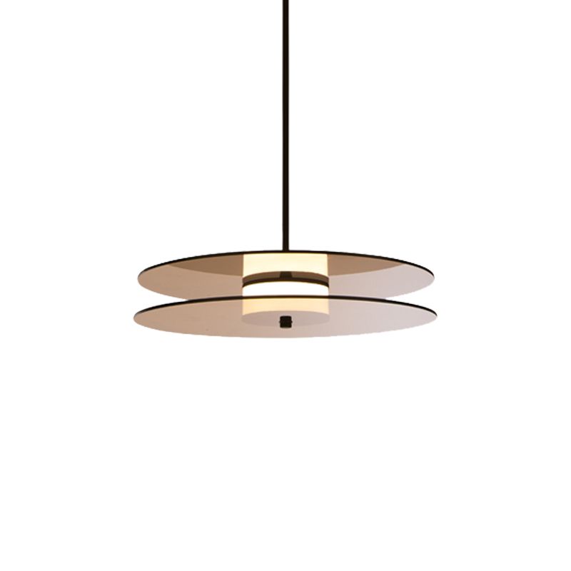 Amber Glass Disc Pendant Lighting with Horizontal/Vertical Design Modern 1 Light Led Hanging Lamp Fixture