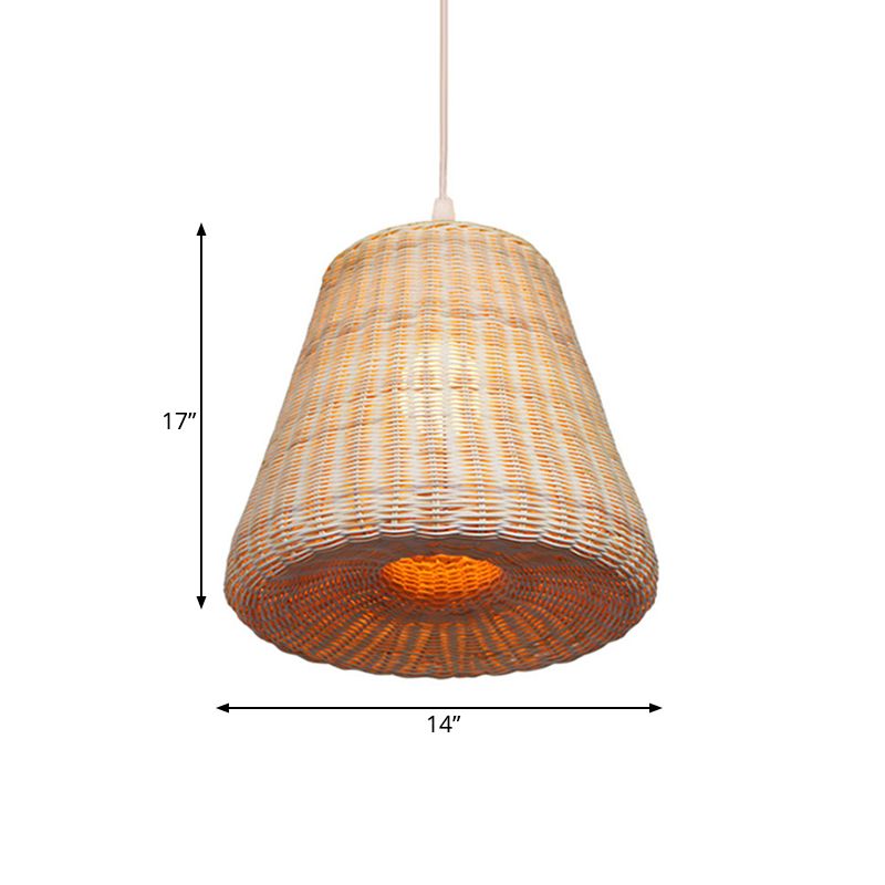 Conic Woven Rattan Suspension Light Japanese 1 Head Beige Hanging Pendant for Restaurant Dining Room