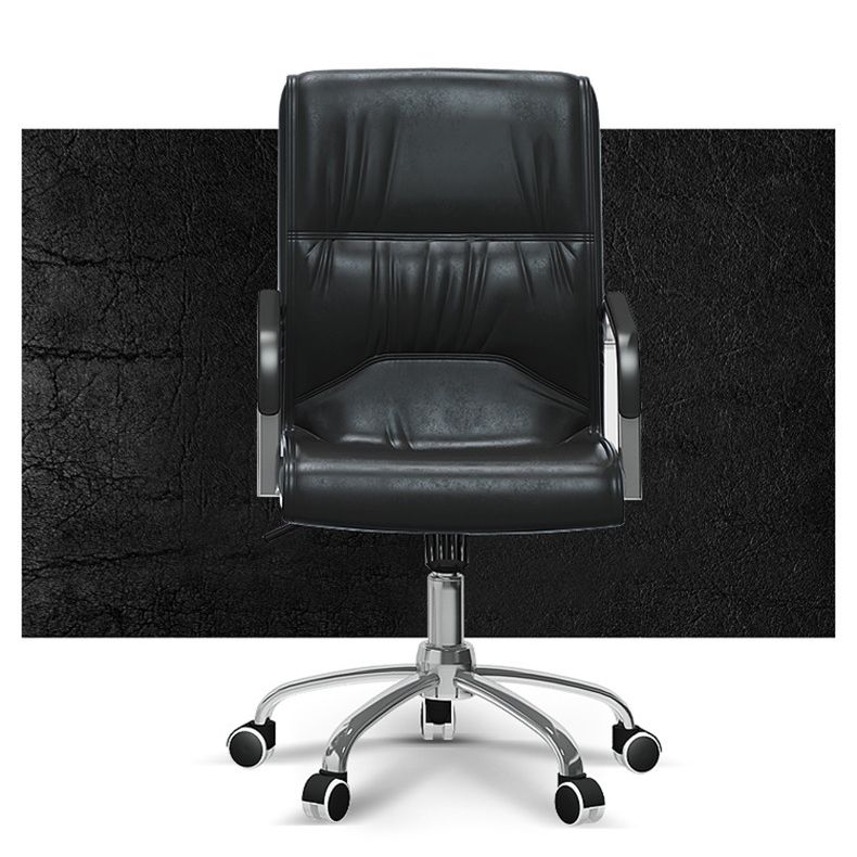 Contemporary Arm Chair Fixed Arms Black Faux Leather Office Chair