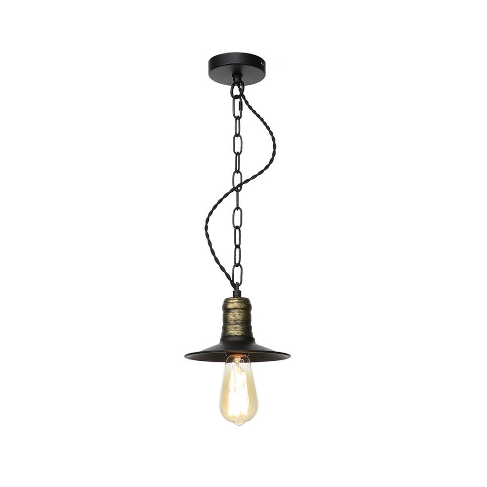 7"/8.5"/10" Wide Wrought Iron Black Pendant Flat 1-Light Retro Hanging Ceiling Light for Living Room