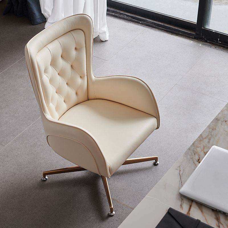 Modern Upholstered Office Chair Mid Back Task Chair with Gold Metal Base