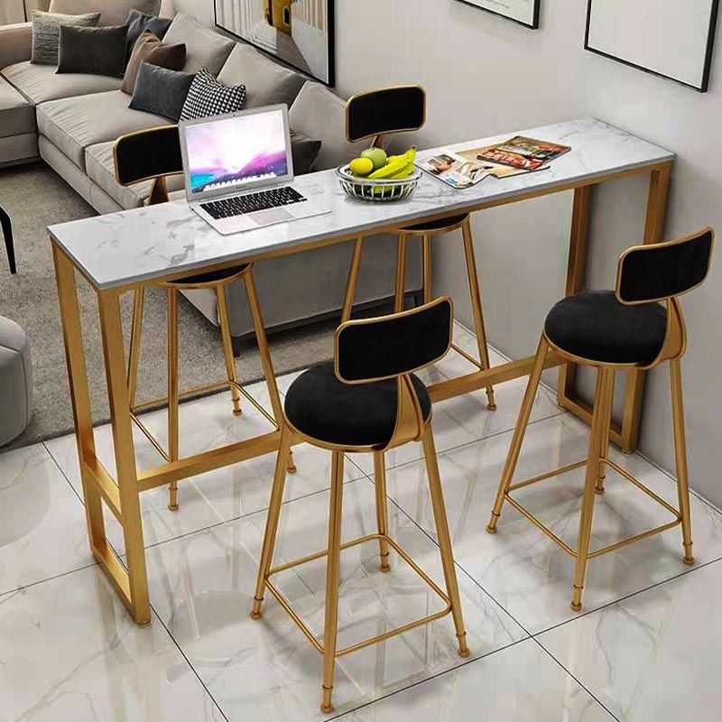 Glam Bistro Table with Gold Metal Trestle Polished Finish Stone Top Bar Table