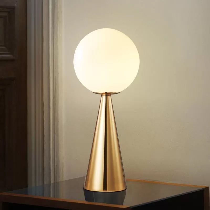 Postmodern Single-Bulb Night Lamp Gold Cylinder/Ball/Tapered Plug-in Table Light with Frosted White/Clear Glass Shade