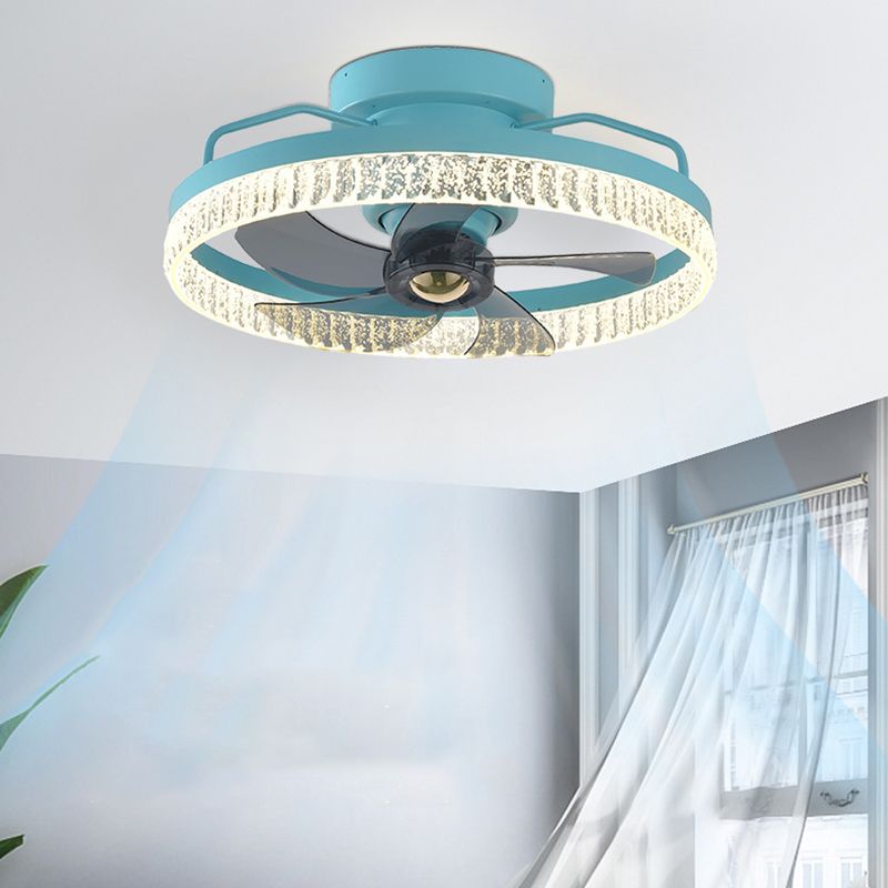 Round Shape Metal Ceiling Fans Modern Style 1-Light Ceiling Mount Fan Fixture