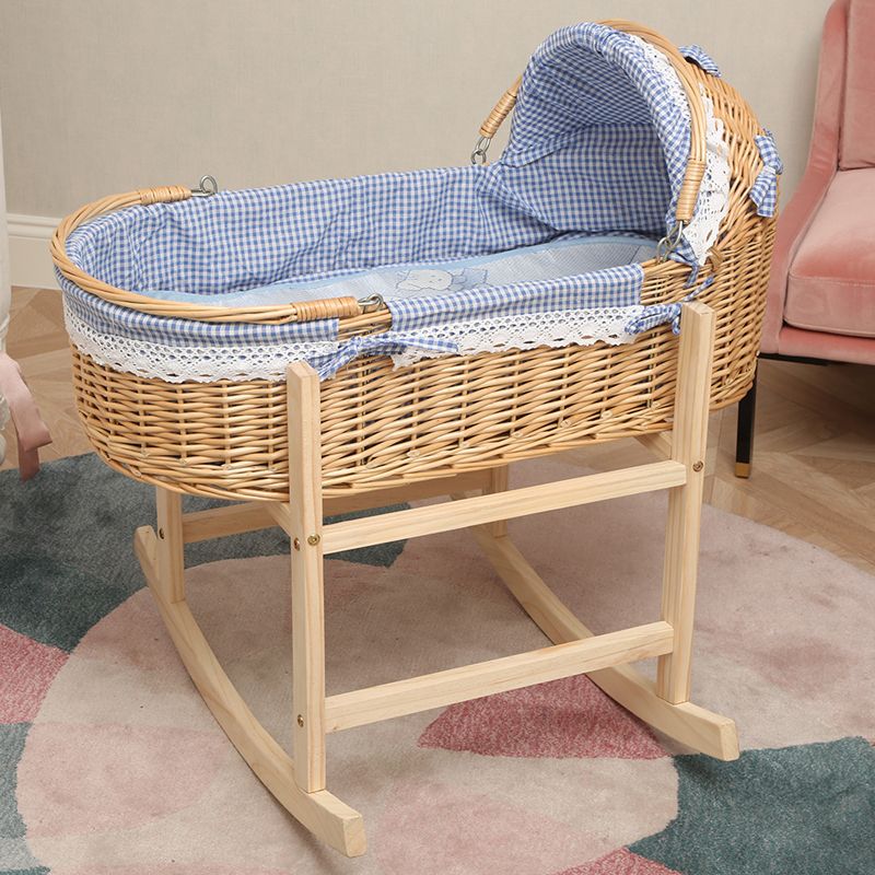 Traditional Wood Nursery Crib Oval Wicker Moses Basket in Natural