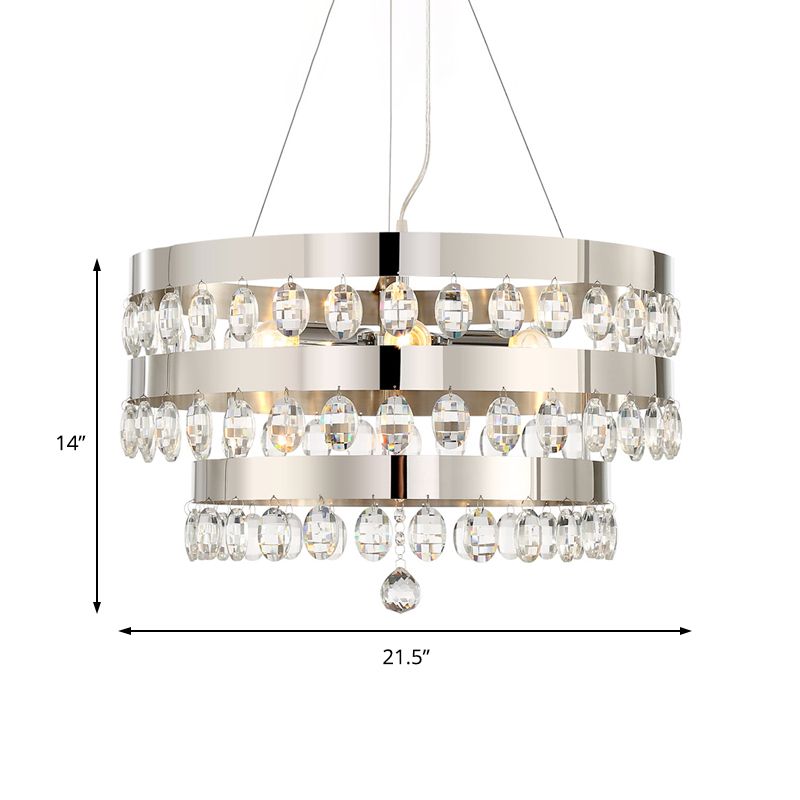 Abgestufte Ringhängung Deckenleuchte Metallic Multi Light Kronleuchterlampe mit klarem Kristall -Deco in Chrom