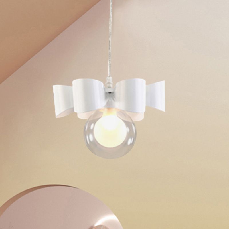 White Sphere Pendant Lighting with Bow Design Contemporary 1/3 Lights Clear Glass Hanging Lamp