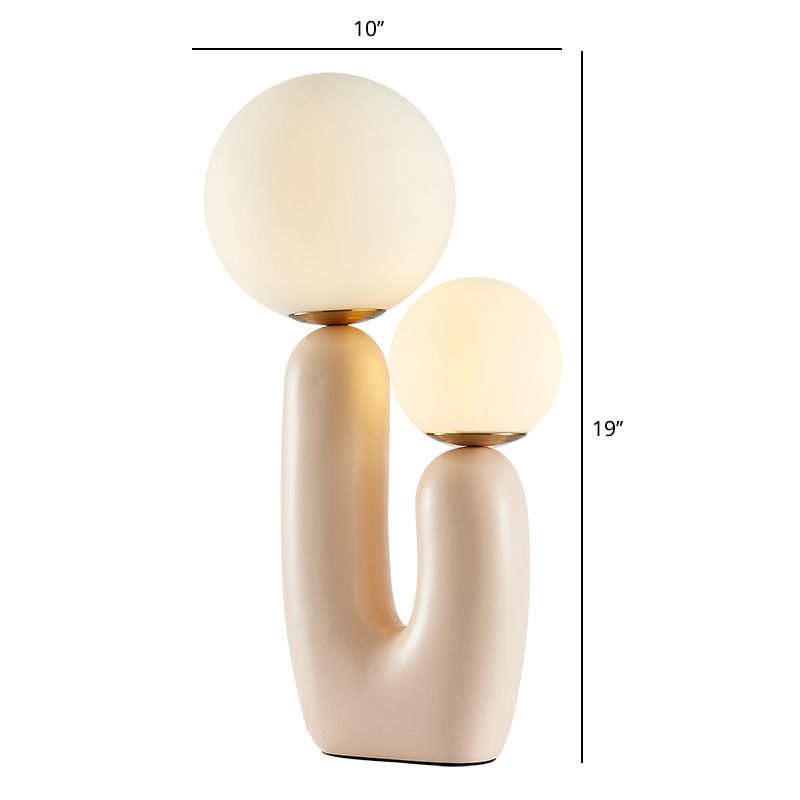 Cactus Bedside Table Light Resin 2 Bulbs Nordic Style Night Lamp with Ball Cream Glass Shade