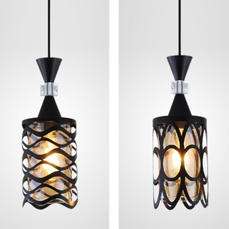 Cutouts Glass Suspension Light Fixture Modern Black Pendant Light for Dining Room