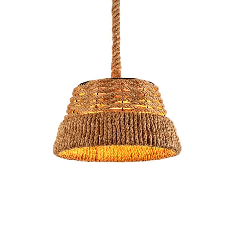 1 Head Cone Pendant Light Countryside Beige Natural Rope Hanging Light Fixture for Dining Room