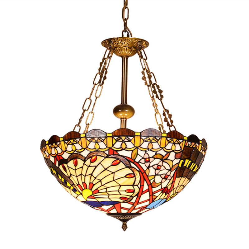 3 lampen kom kroonluchter verlichting met gebrandschilderd glazen schaduw Victoriaans hanglamp in meerdere kleuren