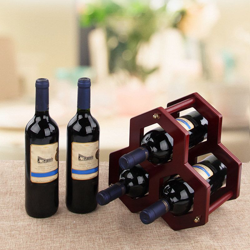 Modern Simple Tabletop Wine Rack Geometry Shape Wooden Wine Bottle Rack for Kitchen