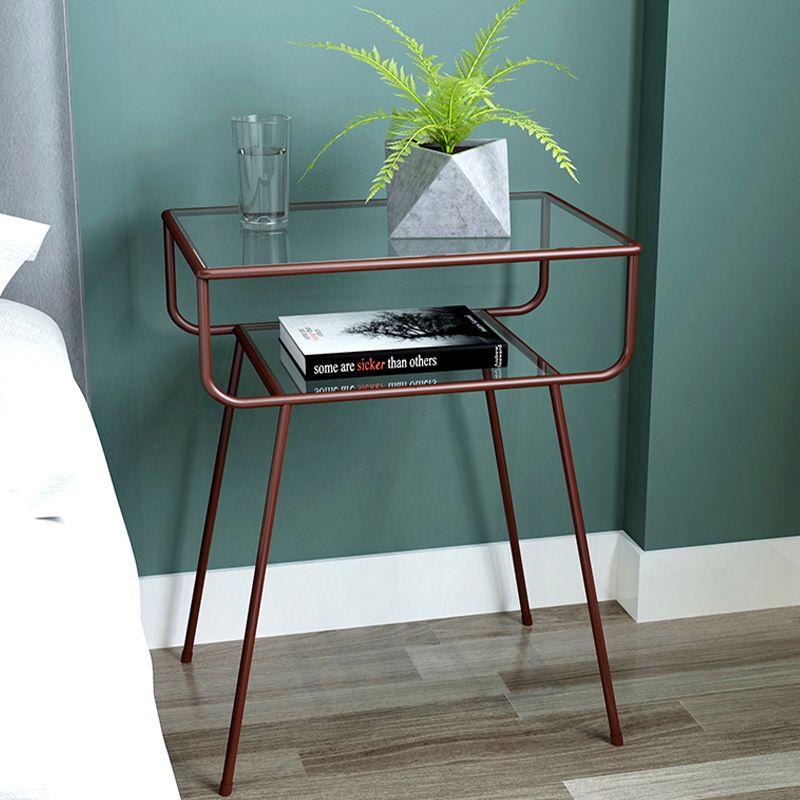 Contemporary Side Table Glass 4 Legs with Storage Rectangular Double Tier End Table