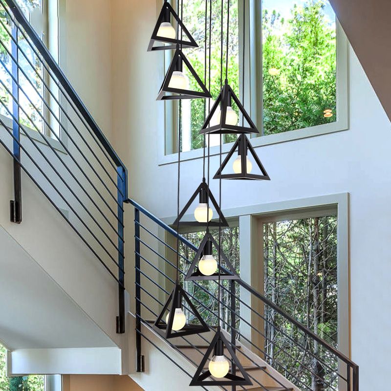 Modern Triangle Frame Suspension Lamp 8 Lights Metal Multi Hanging Light Fixture in Black