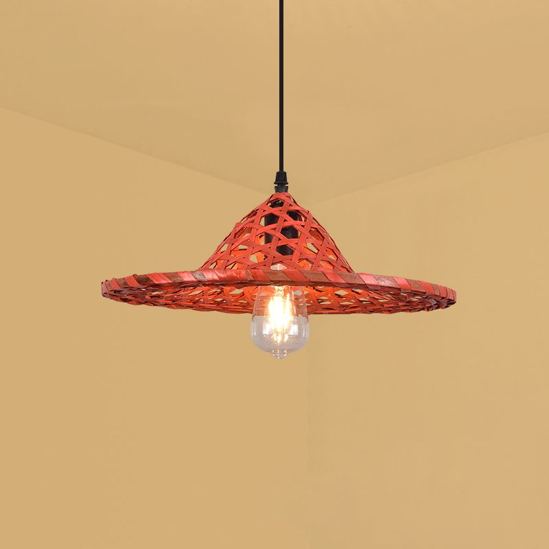 Multicolored Coolie Hat Suspension Light South-east Asia 1-Light Bamboo Pendant Light