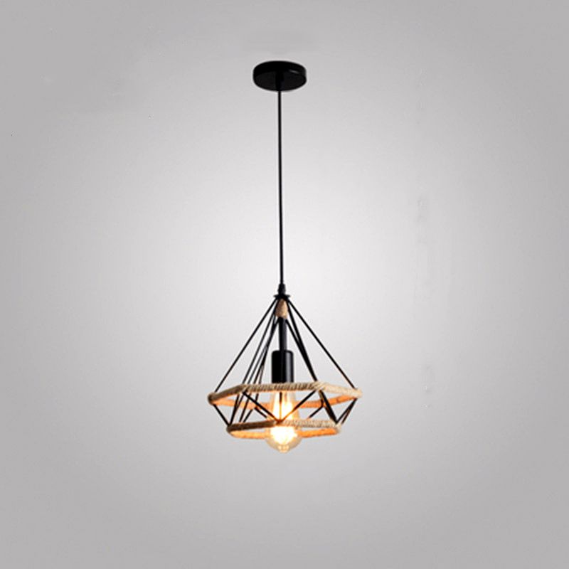 Prism Cage Rope Hanging Light Fixture 1-Light Industrial Pendant Lighting Fixtures