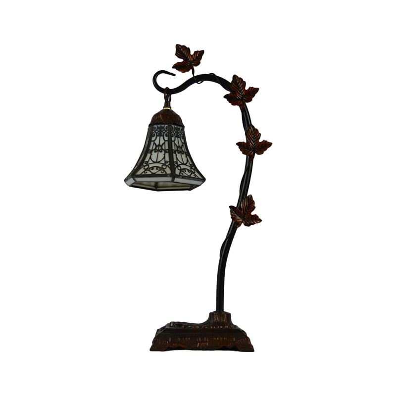 Rose/White/Dragonfly Nightstand Mediterranean Stained Glass Single Head Brown Table Lamp with Bridge Arm