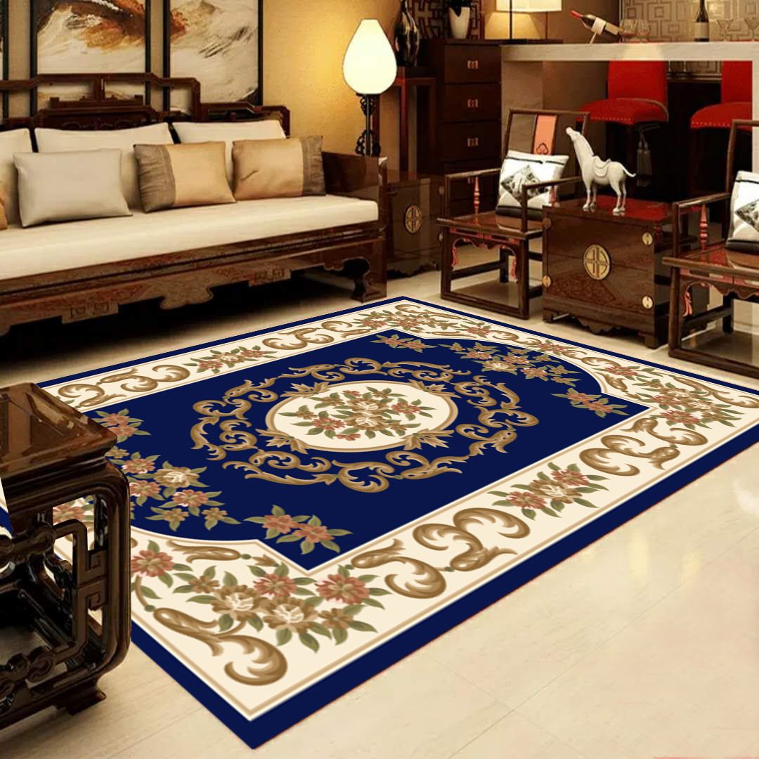 Retro Multi-Color Western Rug Synthetics Floral Pattern Area Carpet Non-Slip Washable Rug for Living Room