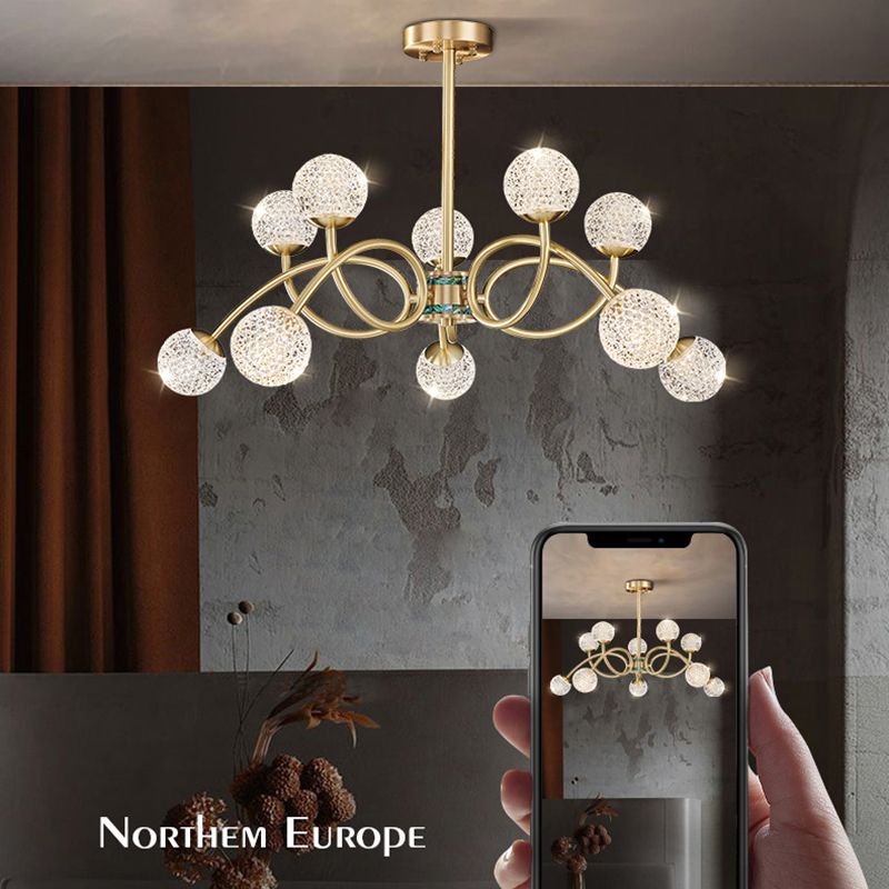 Gold Ceiling Suspension Lamp Modernist Globe Shape Metal Chandelier Lighting Fixtures