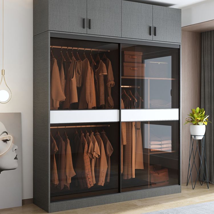 Contemporary Glass Wardrobe Soft Close Door Wardrobe Closet with Garment Rod