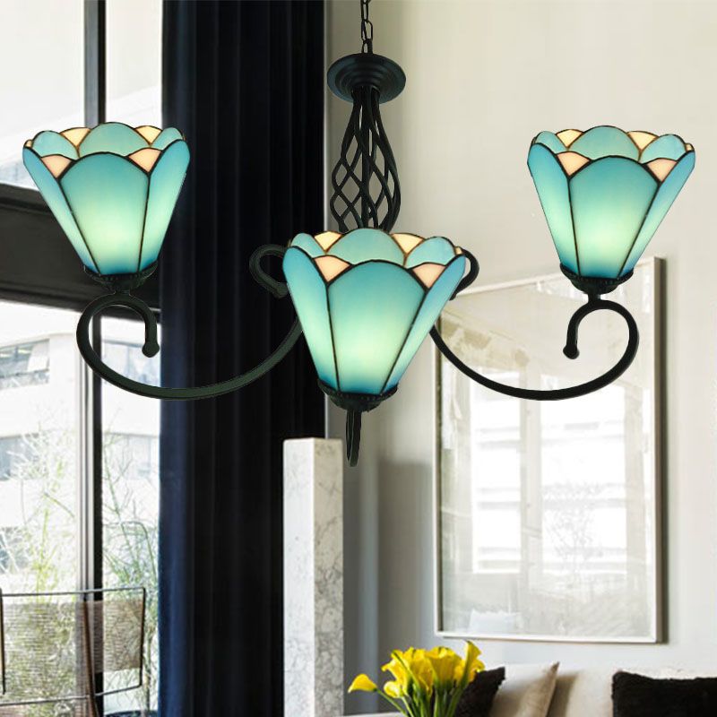 Black Cone Chandelier Lamp Baroque 5/6/8 Lights White/Blue Glass Drop Pendant for Living Room