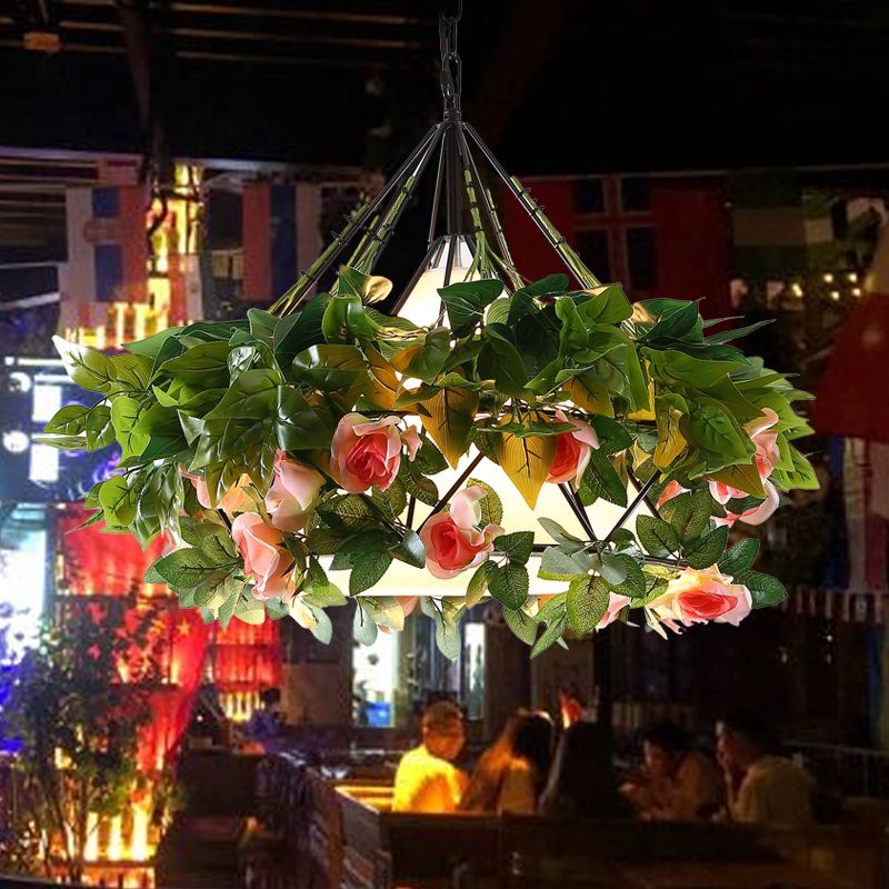 1 Bulb Diamond Pendant Light Vintage Black Metal LED Flower Hanging Lamp for Restaurant, 16"/19"/21.5" Width