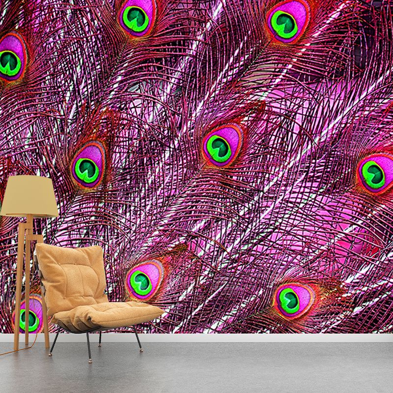 Chromatic Wall Mural Peacock Feather Print Living Room Wall Mural