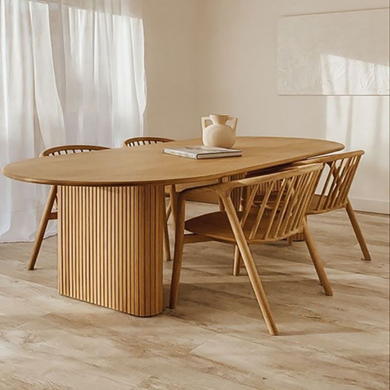 Modern Solid Wood Dining Table Oval Table with Double Pedestal