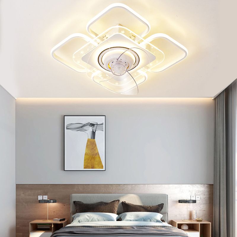 Nordic Style Metal Ceiling Fan Lamp Geometry Shape LED Ceiling Fan Light for Bedroom