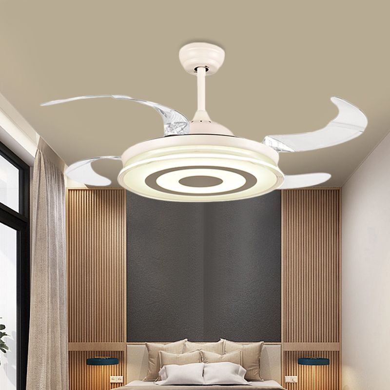 42" Width Simple Round Fan Lighting LED Acrylic Semi Flush Ceiling Light in White for Living Room, 4 Clear Blades