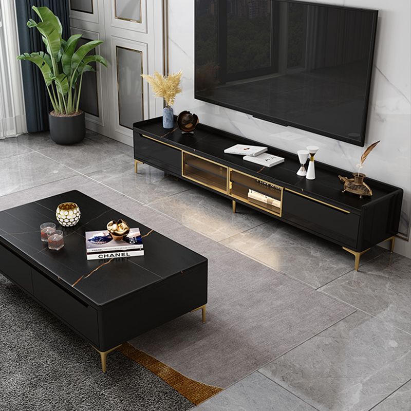 Glam Style Stone TV Stand Enclosed Storage TV Cabinet with Door and Drawers