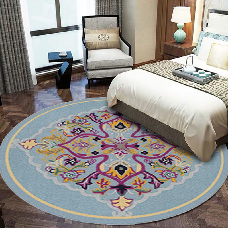 Symmetrical Floral Print Rug Moroccan Polyester Area Rug Anti-Slip Backing Carpet for Home Decor