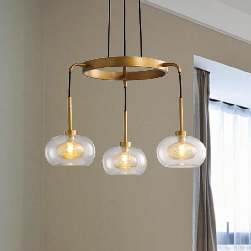 Gold Oval Chandelier Lighting Post-Modern 3 Lights Clear Glass Led Pendant Light Fixture with Ring Design