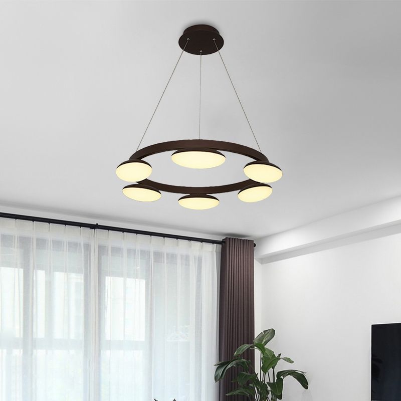 Coffee Circular Hanging Lamp Kit Contemporary 6/8 Heads Metal Pendant Chandelier for Dining Room