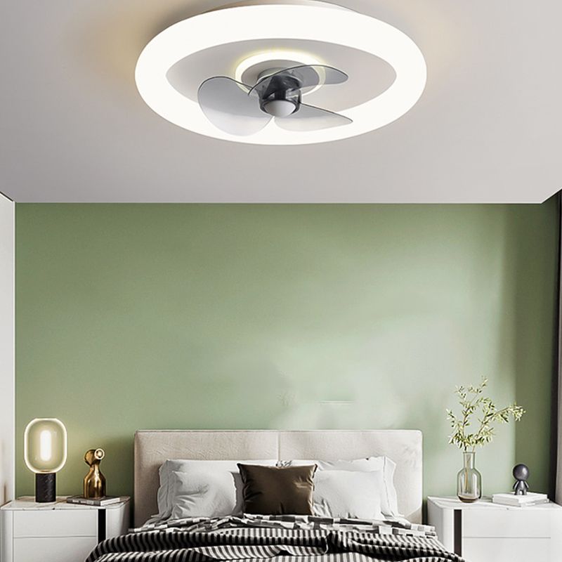 Simplicity Geometric Ceiling Fan Acrylic Bedroom LED Flush Mount Ceiling Light in White