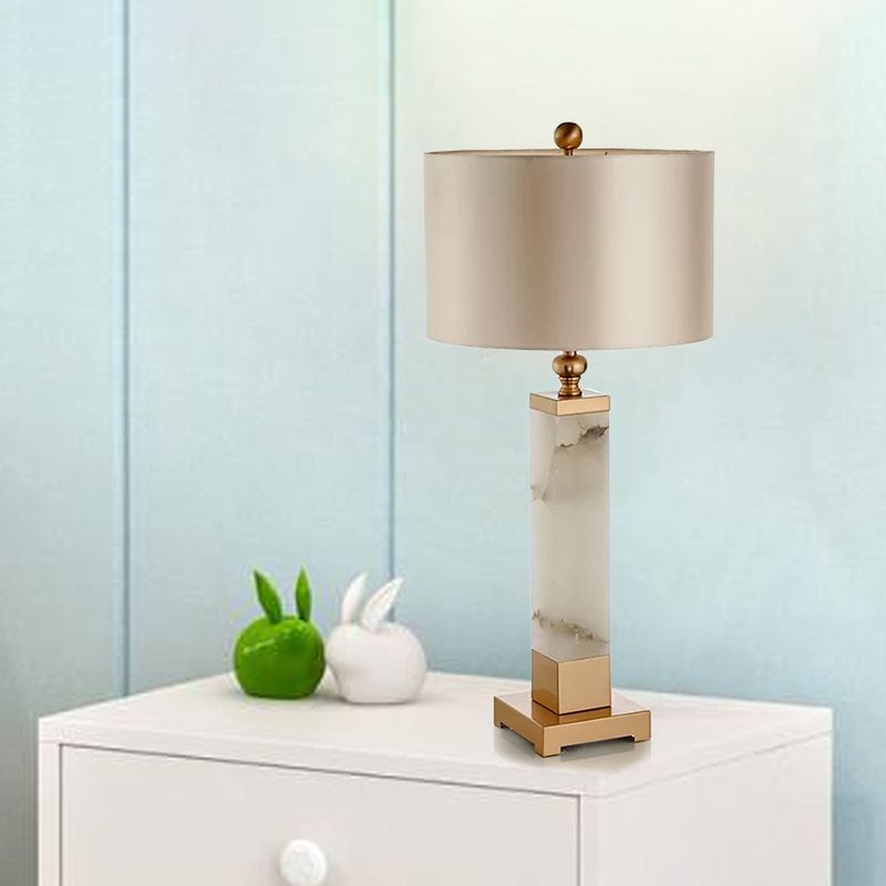 1 Head Living Room Desk Lamp Modern Gold Table Light with Cylindrical Fabric Shade