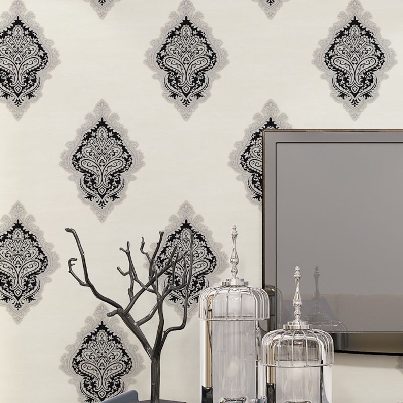 Medallion Jacquard Wallpaper Roll Nostalgic 3D Embossed Wall Decoration in Soft Color