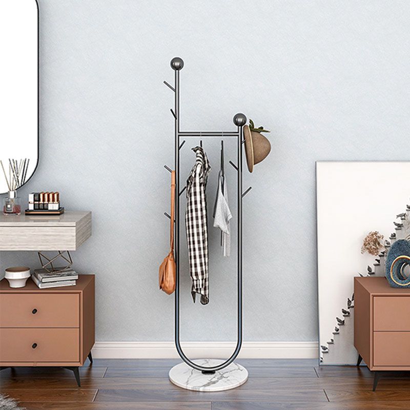 Modern Metal Coat Rack Free Standing Solid Color Hall Tree with Coat Hooks