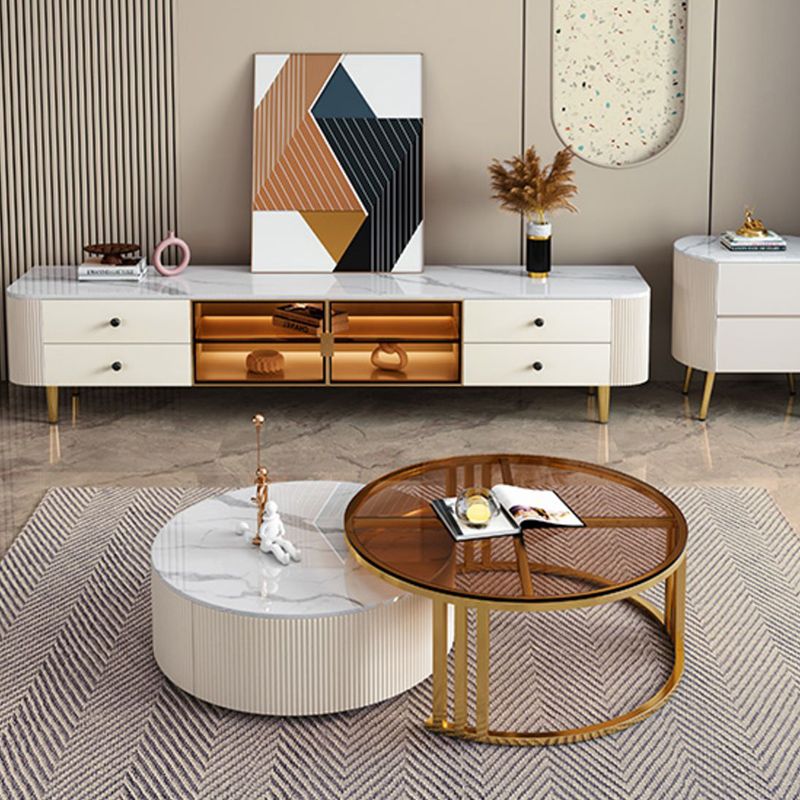 Glass Coffee Table Frame Round Nesting Coffee Table with Storage Drawers